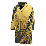 Golden Bohemian Howling Wolf Print Men's Bathrobe