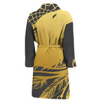 Golden Bohemian Howling Wolf Print Men's Bathrobe