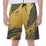 Golden Bohemian Howling Wolf Print Men's Beach Shorts