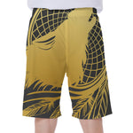 Golden Bohemian Howling Wolf Print Men's Beach Shorts