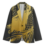 Golden Bohemian Howling Wolf Print Men's Blazer