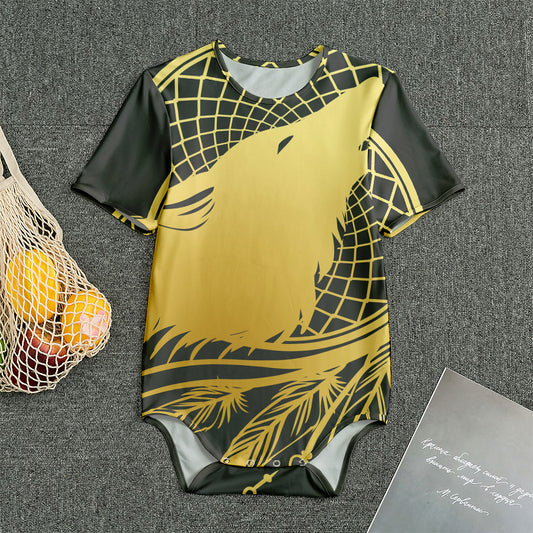 Golden Bohemian Howling Wolf Print Men's Bodysuit