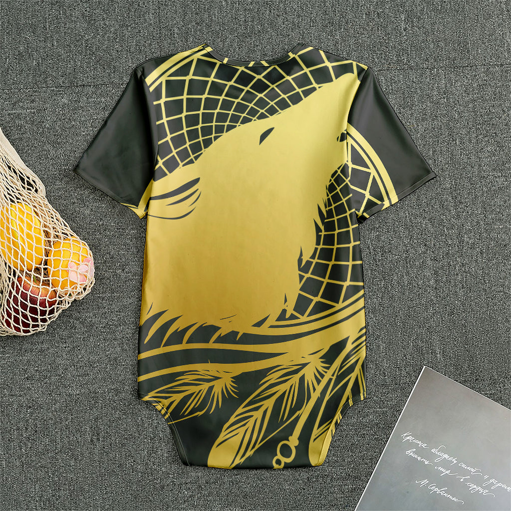 Golden Bohemian Howling Wolf Print Men's Bodysuit