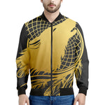 Golden Bohemian Howling Wolf Print Men's Bomber Jacket