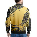 Golden Bohemian Howling Wolf Print Men's Bomber Jacket