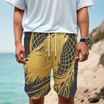 Golden Bohemian Howling Wolf Print Men's Cargo Shorts