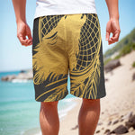 Golden Bohemian Howling Wolf Print Men's Cargo Shorts