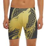 Golden Bohemian Howling Wolf Print Men's Long Boxer Briefs