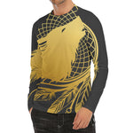 Golden Bohemian Howling Wolf Print Men's Long Sleeve Rash Guard