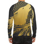 Golden Bohemian Howling Wolf Print Men's Long Sleeve Rash Guard
