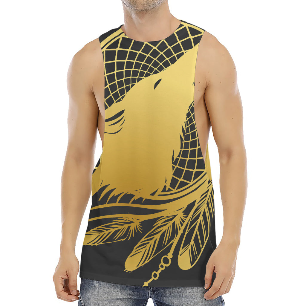Golden Bohemian Howling Wolf Print Men's Muscle Tank Top