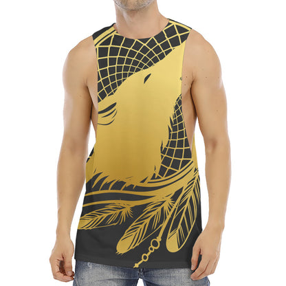 Golden Bohemian Howling Wolf Print Men's Muscle Tank Top