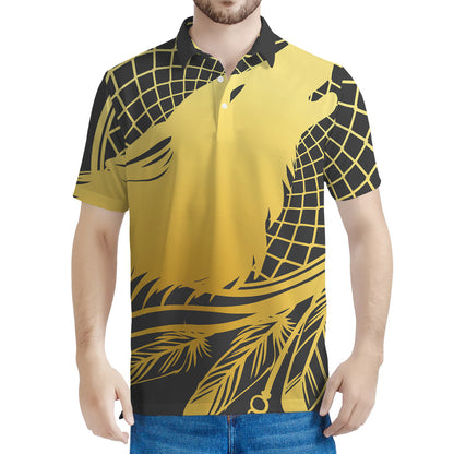 Golden Bohemian Howling Wolf Print Men's Polo Shirt
