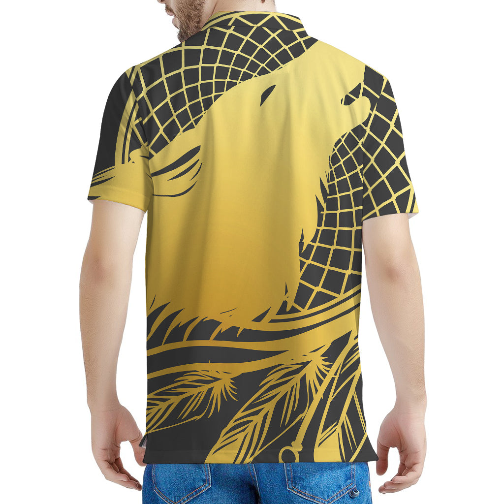 Golden Bohemian Howling Wolf Print Men's Polo Shirt