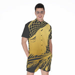 Golden Bohemian Howling Wolf Print Men's Rompers