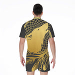 Golden Bohemian Howling Wolf Print Men's Rompers