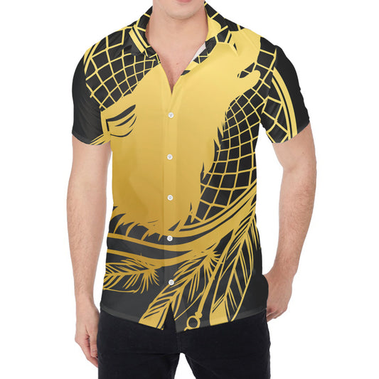 Golden Bohemian Howling Wolf Print Men's Shirt