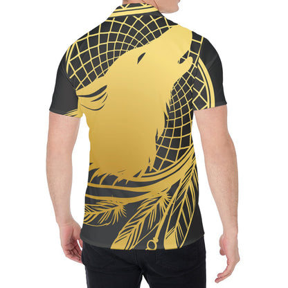 Golden Bohemian Howling Wolf Print Men's Shirt