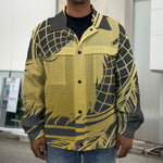 Golden Bohemian Howling Wolf Print Men's Shirt Jacket