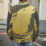 Golden Bohemian Howling Wolf Print Men's Shirt Jacket