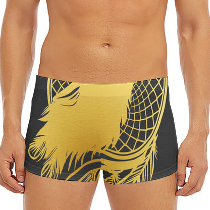 Golden Bohemian Howling Wolf Print Men's Short Boxer Briefs