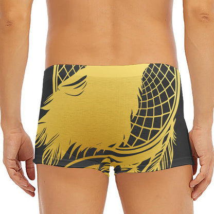 Golden Bohemian Howling Wolf Print Men's Short Boxer Briefs