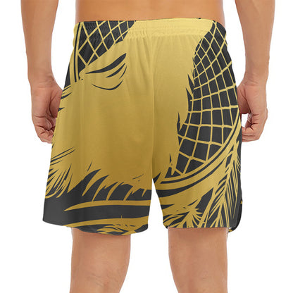 Golden Bohemian Howling Wolf Print Men's Split Running Shorts