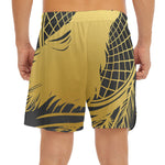 Golden Bohemian Howling Wolf Print Men's Split Running Shorts