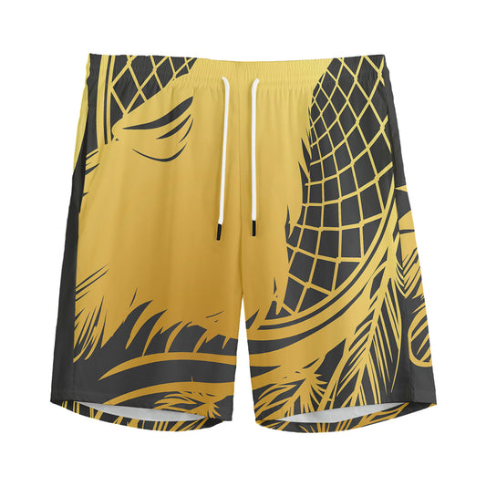 Golden Bohemian Howling Wolf Print Men's Sports Shorts