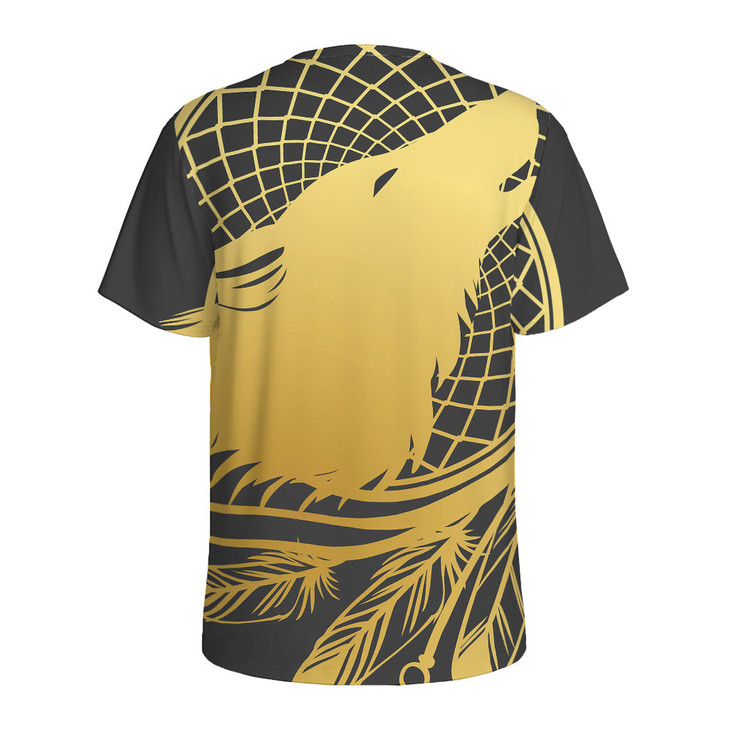 Golden Bohemian Howling Wolf Print Men's Sports T-Shirt