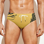 Golden Bohemian Howling Wolf Print Men's Swim Briefs