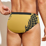 Golden Bohemian Howling Wolf Print Men's Swim Briefs