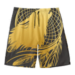 Golden Bohemian Howling Wolf Print Men's Swim Trunks