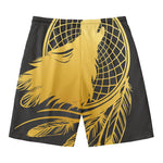 Golden Bohemian Howling Wolf Print Men's Swim Trunks