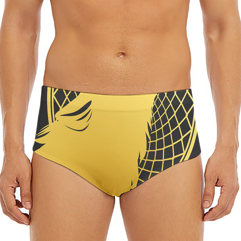 Golden Bohemian Howling Wolf Print Men's Triangle Swim Briefs