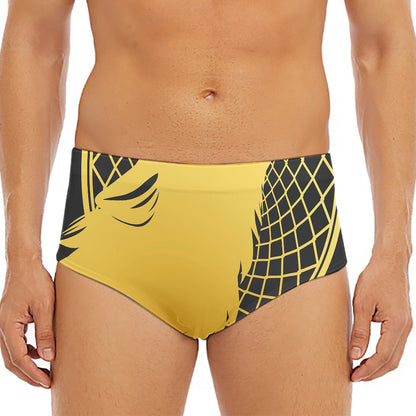 Golden Bohemian Howling Wolf Print Men's Triangle Swim Briefs