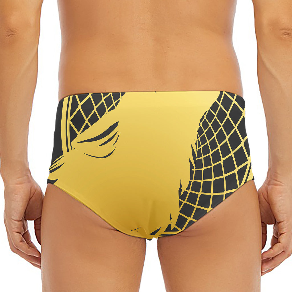 Golden Bohemian Howling Wolf Print Men's Triangle Swim Briefs