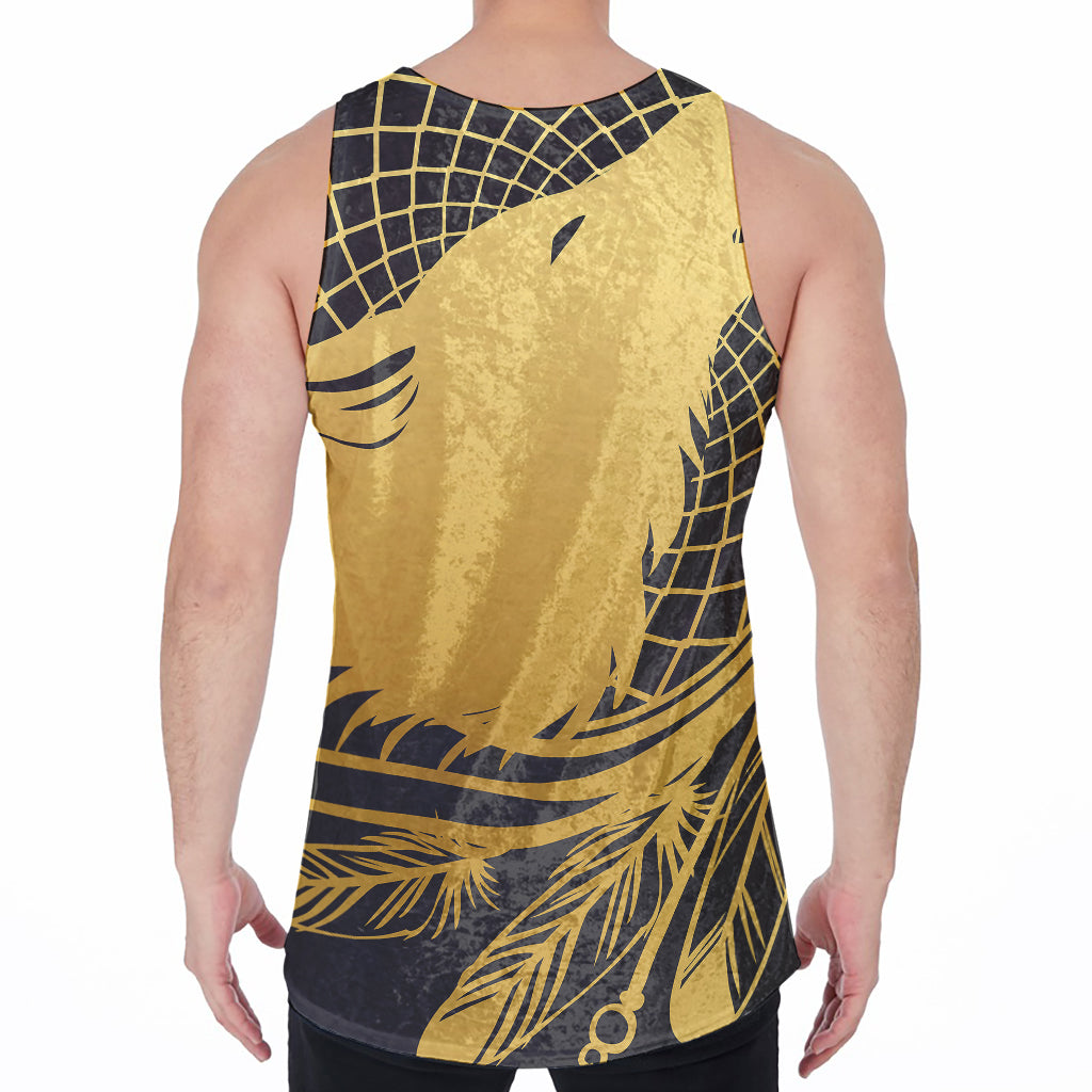 Golden Bohemian Howling Wolf Print Men's Velvet Tank Top