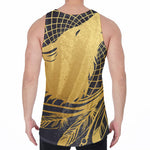 Golden Bohemian Howling Wolf Print Men's Velvet Tank Top