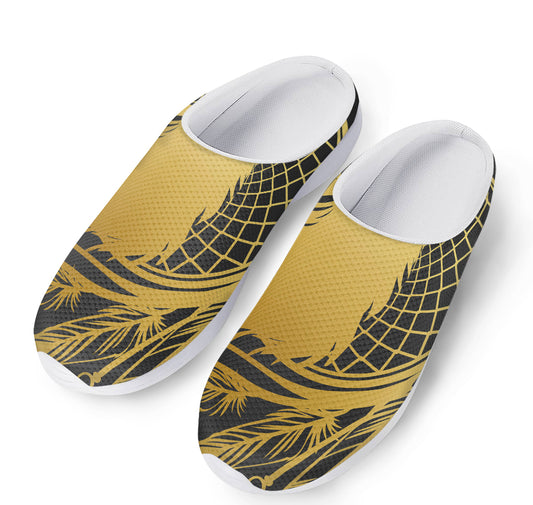 Golden Bohemian Howling Wolf Print Mesh Casual Shoes
