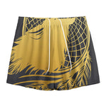 Golden Bohemian Howling Wolf Print Mesh Shorts