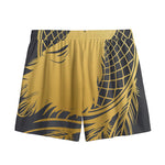 Golden Bohemian Howling Wolf Print Mesh Shorts