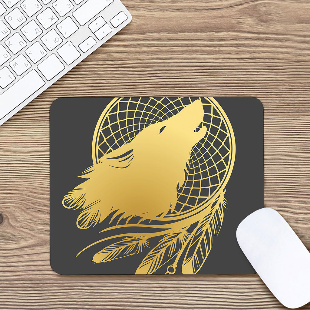 Golden Bohemian Howling Wolf Print Mouse Pad