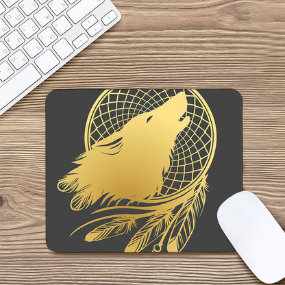 Golden Bohemian Howling Wolf Print Mouse Pad