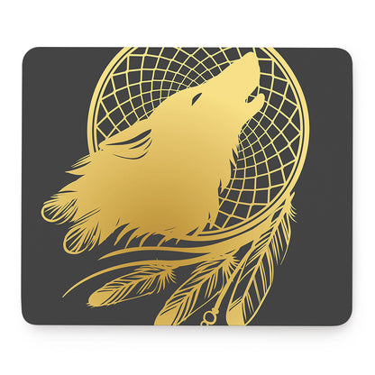 Golden Bohemian Howling Wolf Print Mouse Pad
