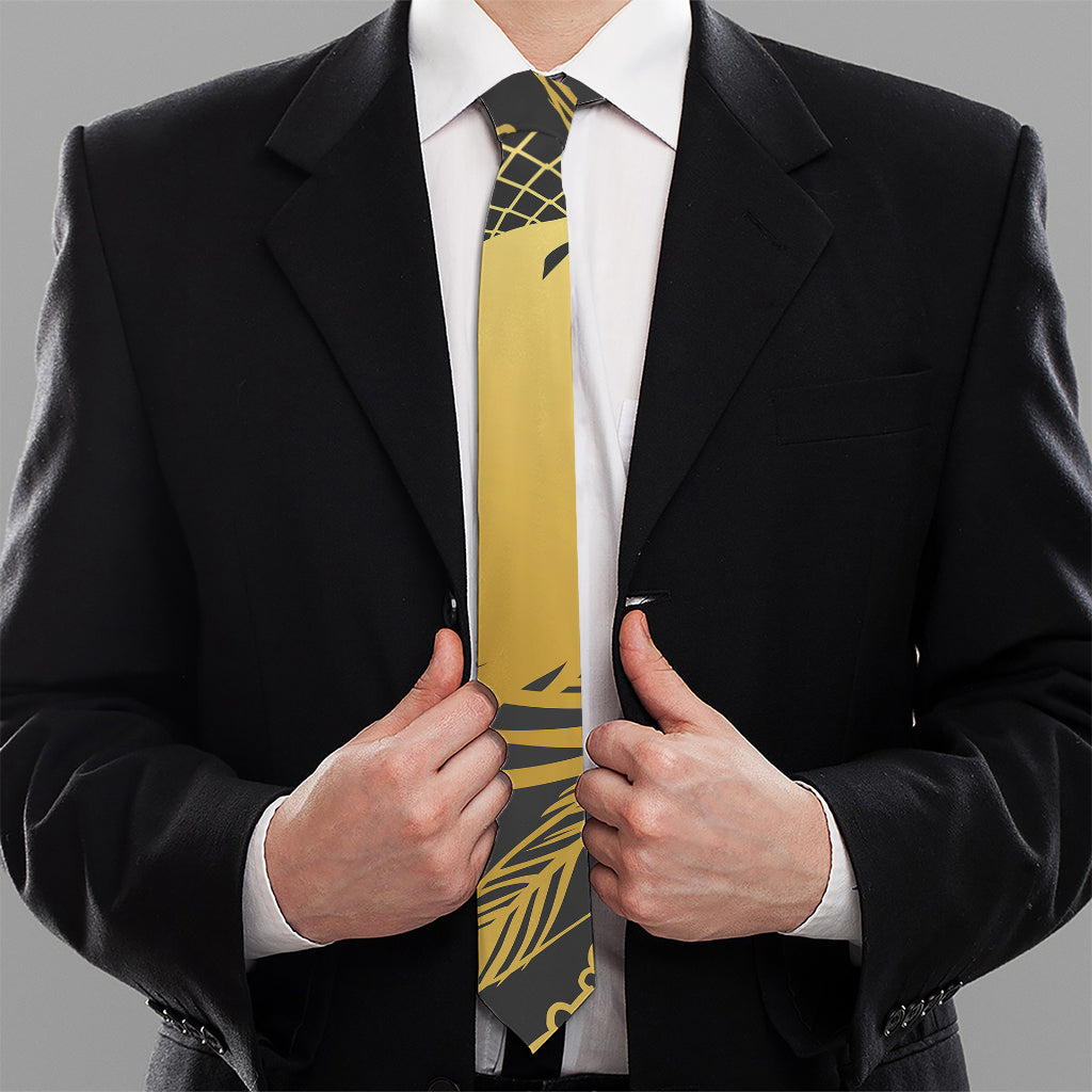 Golden Bohemian Howling Wolf Print Necktie