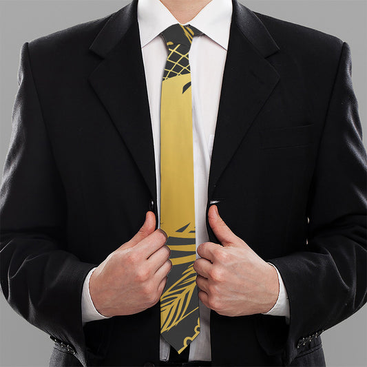 Golden Bohemian Howling Wolf Print Necktie