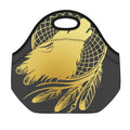 Golden Bohemian Howling Wolf Print Neoprene Lunch Bag