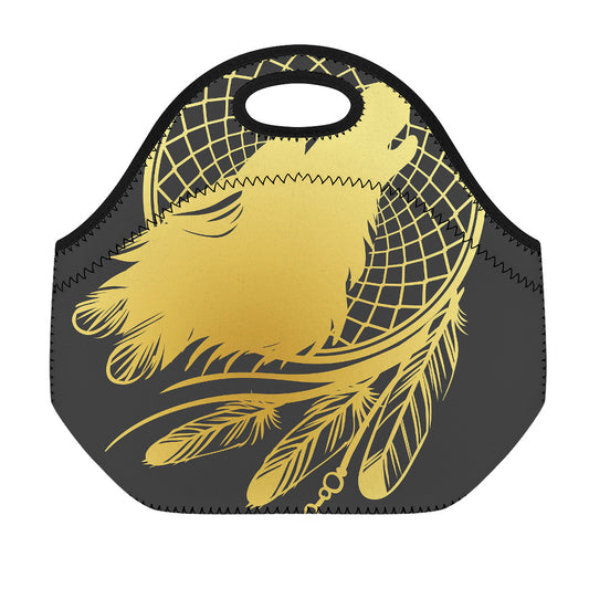 Golden Bohemian Howling Wolf Print Neoprene Lunch Bag