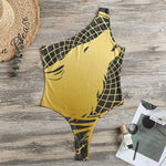 Golden Bohemian Howling Wolf Print One Shoulder Bodysuit